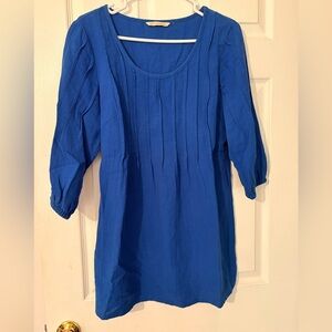 Soft Surroundings blue Lagenlook pintuck cotton gauze top with 3/4 sleeves XS